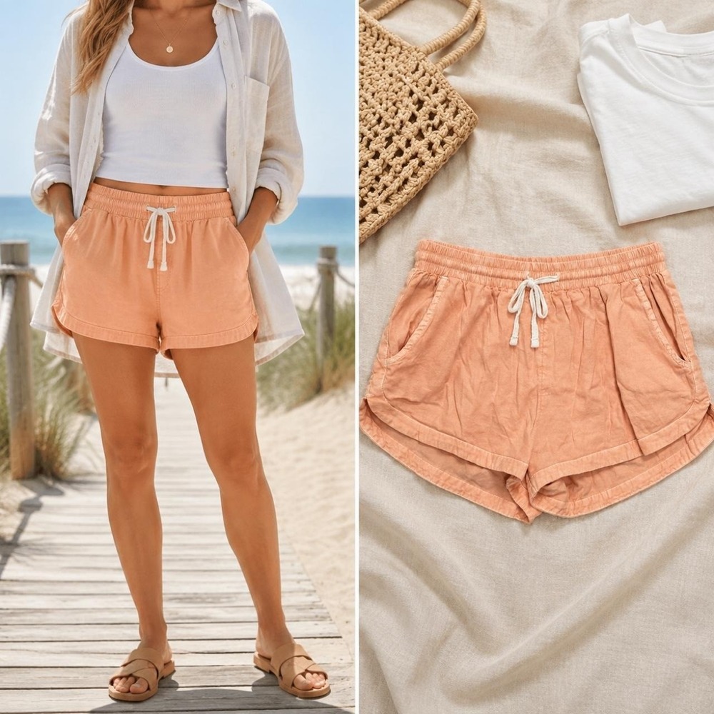 Billabong Road Trippin M Short Tangy Peach Drawstring Cotton Viscose Surf Beachy